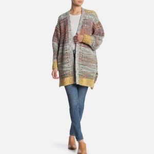 Free People Oversized Dreaming Again Striated Knit Cardigan Mountain breeze Sz S